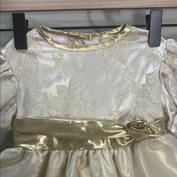 Vintage Dress Baby Toddler Girl Party Easter Gold Puff Sleeve Fancy Formal - Picture 3 of 9